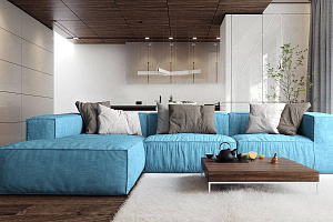 Современный бескаркасный диван Фри Лаунж голубого цвета для гостиной